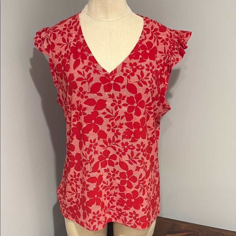Tommy Hilfiger V-Neck Ruffle Cap Sleeve Top Size L